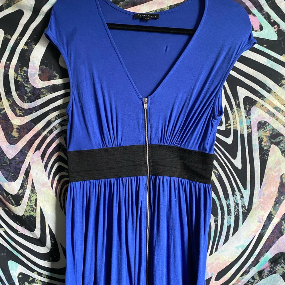Blue Zip-Up Dress W/ Waistband